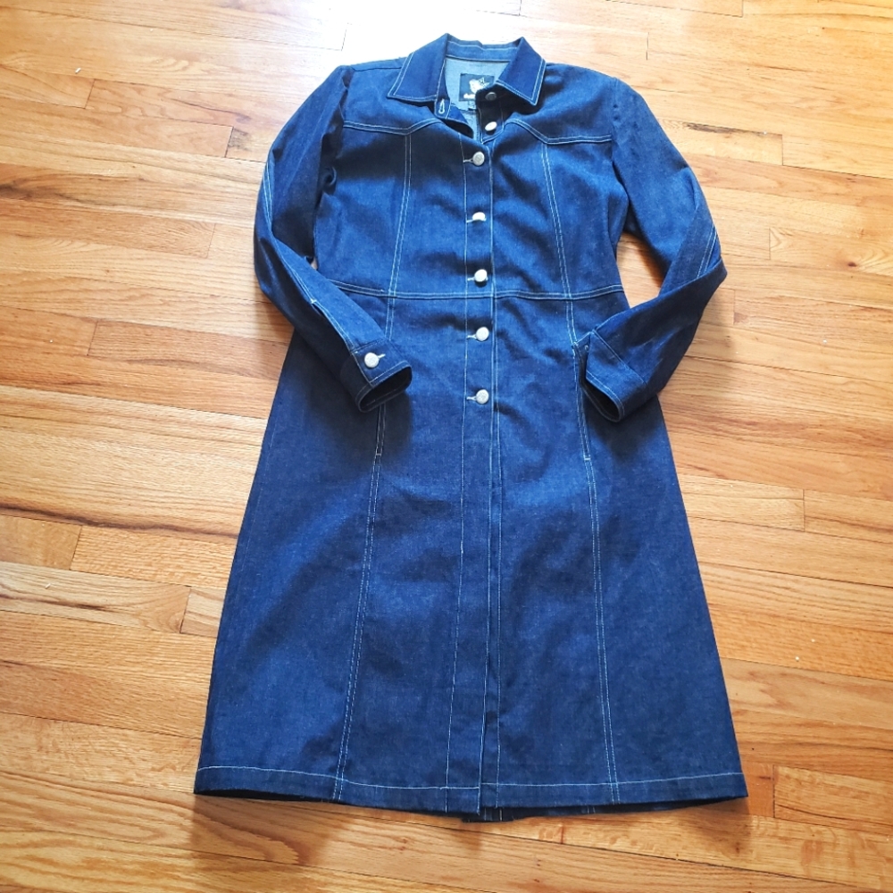 Dollhouse Denim Dress L Womens Midi Jacket Blue Jean Vintage 1990s Y2K Clubwear